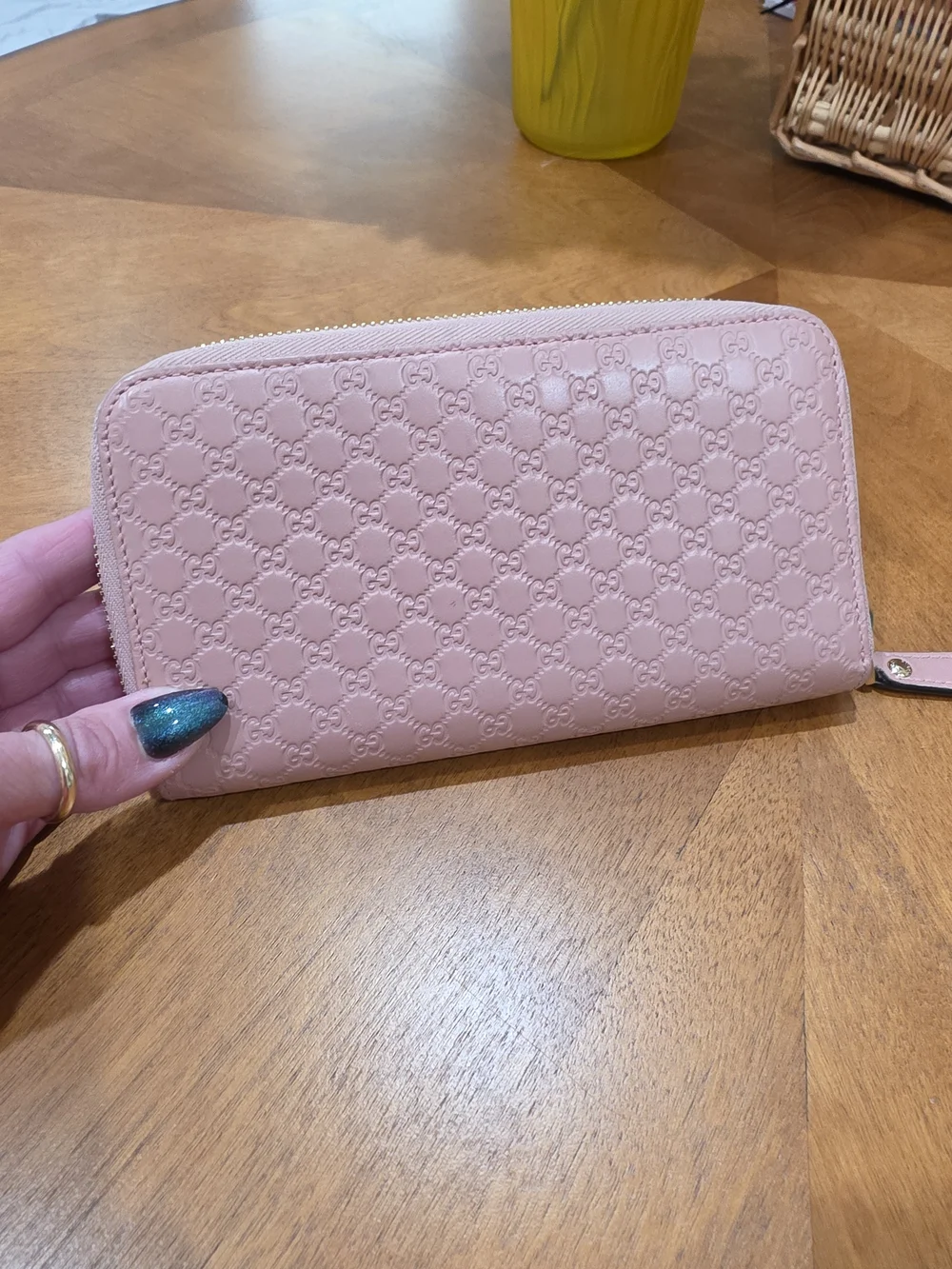 Gucci Supreme Pink GG Embossed Leather Zip Around Wallet